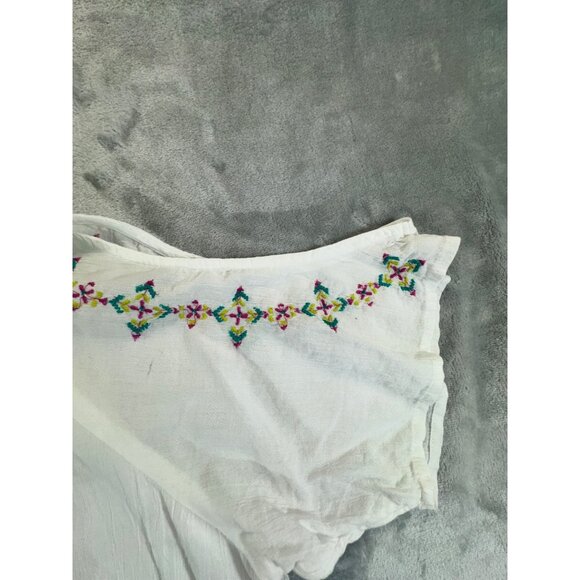 Ruff Hewn Womens Blouse Large Boho Embroidered Cold Shoulder Short Sleeve Tassel - Picture 11 of 16